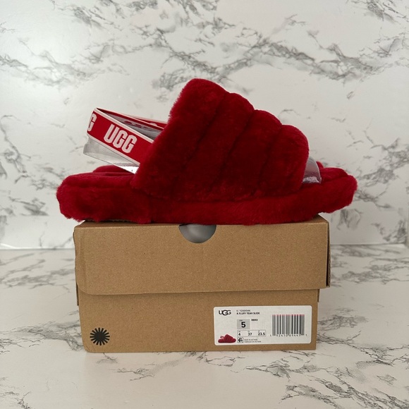 UGG Fluff Yeah Ruby Red Slide Slippers Shoes - Picture 8 of 9